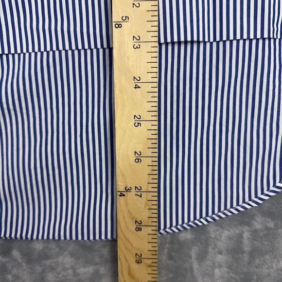 J Crew Top Womens 16 Funnelneck Striped Shirt Button Shoulder Blue White G9944 - Picture 9 of 9